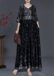 Style Black Oversized Print Silk Maxi Dresses Summer