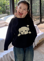 Style Black Patchwork Warm Cotton Knit Kids Sweater Tops Spring