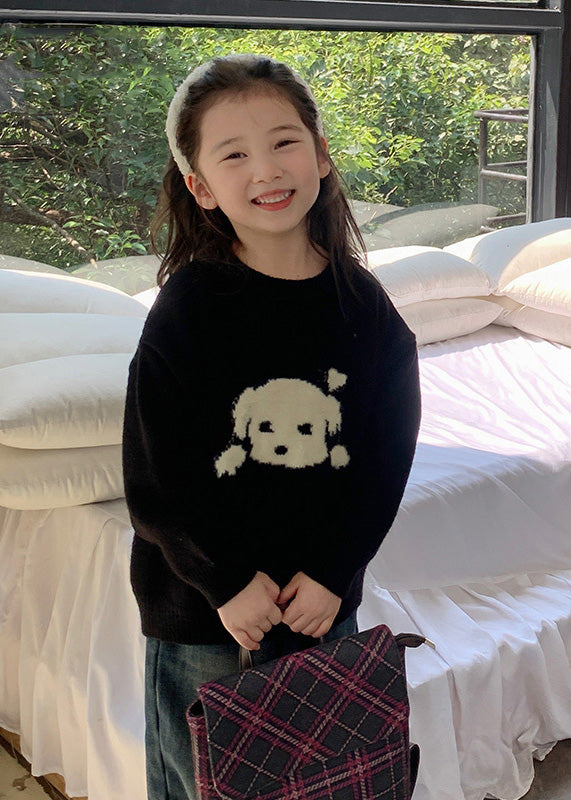 Style Black Patchwork Warm Cotton Knit Kids Sweater Tops Spring