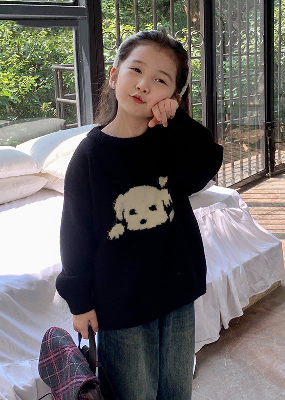 Style Black Patchwork Warm Cotton Knit Kids Sweater Tops Spring