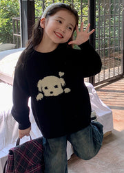 Style Black Patchwork Warm Cotton Knit Kids Sweater Tops Spring