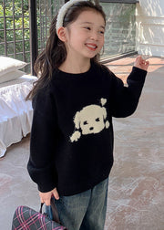 Style Black Patchwork Warm Cotton Knit Kids Sweater Tops Spring