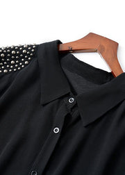 Style Black Peter Pan Collar Rivet Patchwork Chiffon Shirts Dresses Spring