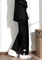 Style Black Pockets Elastic Waist Side Open Men Pants Summer