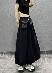 Style Black Pockets Patchwork Cotton Skirts Summer