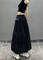 Style Black Pockets Patchwork Cotton Skirts Summer