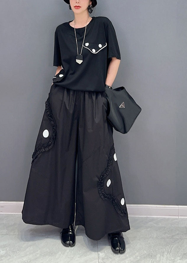 Style Black Ruffled Oversized Cotton Two Pieces Set Summer