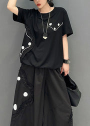 Style Black Ruffled Oversized Cotton Two Pieces Set Summer