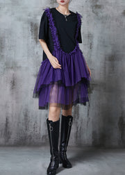 Style Black Ruffled Patchwork Tulle Cotton Mini Dress Summer