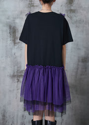 Style Black Ruffled Patchwork Tulle Cotton Mini Dress Summer