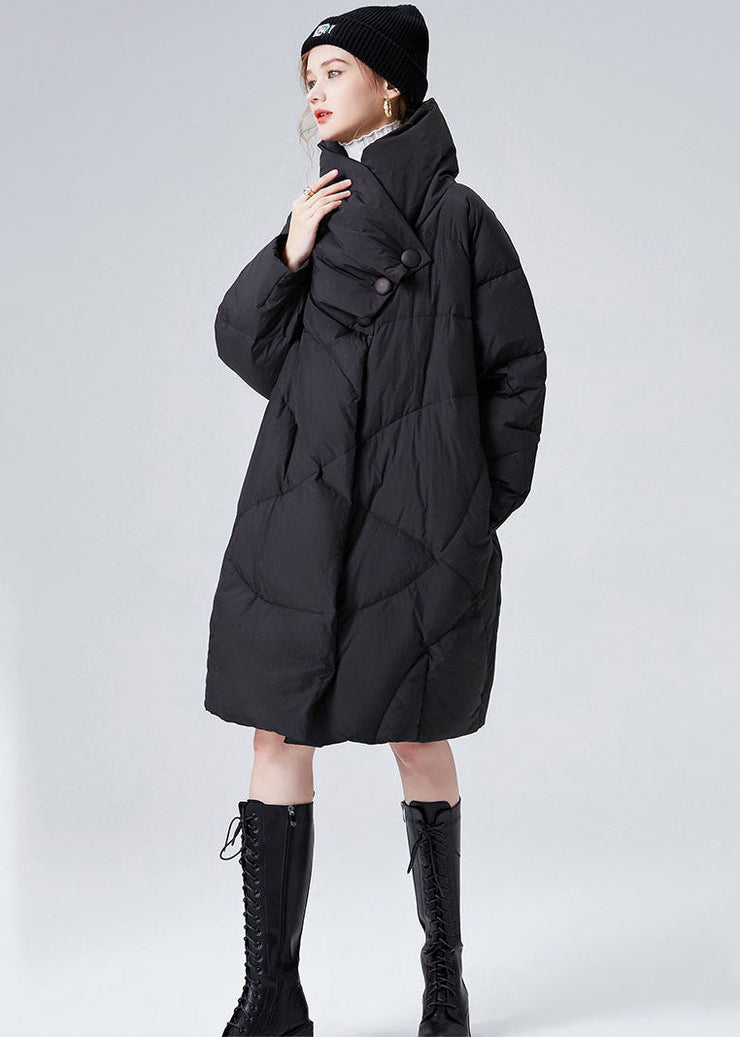 Style Black Stand Collar Oversized Pockets Duck Down Winter Coats