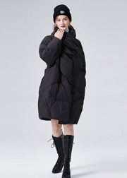 Style Black Stand Collar Oversized Pockets Duck Down Winter Coats