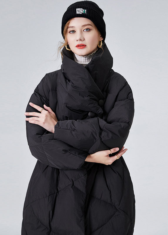 Style Black Stand Collar Oversized Pockets Duck Down Winter Coats