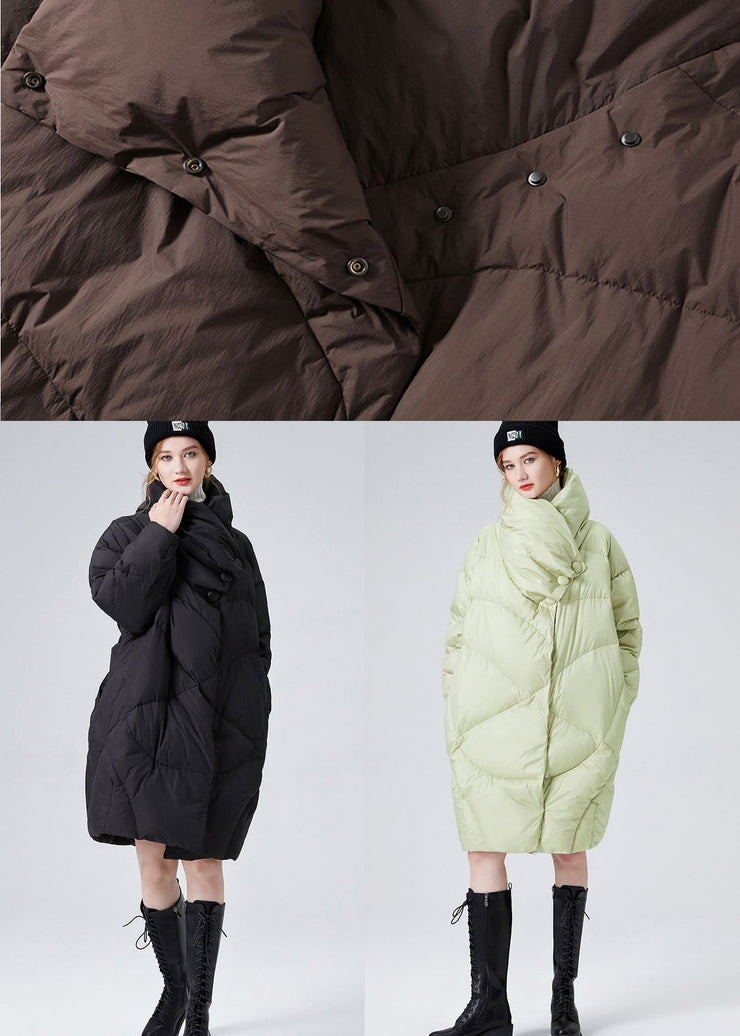 Style Black Stand Collar Oversized Pockets Duck Down Winter Coats