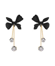 Style Black Sterling Silver Alloy Zircon Bow Tassel Drop Earrings