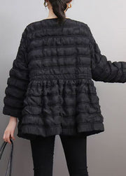 Style Black V Neck Patchwork Parka Puff Sleeve