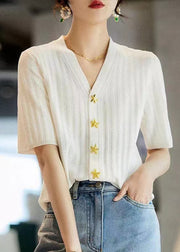 Style Black V Neck Silm Fit Knit Shirt Summer