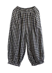 Style Black White Plaid Elastic Waist Crop Plaid Pants