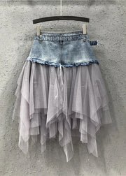 Style Blue Asymmetrical Tulle Patchwork Denim Skirts Summer