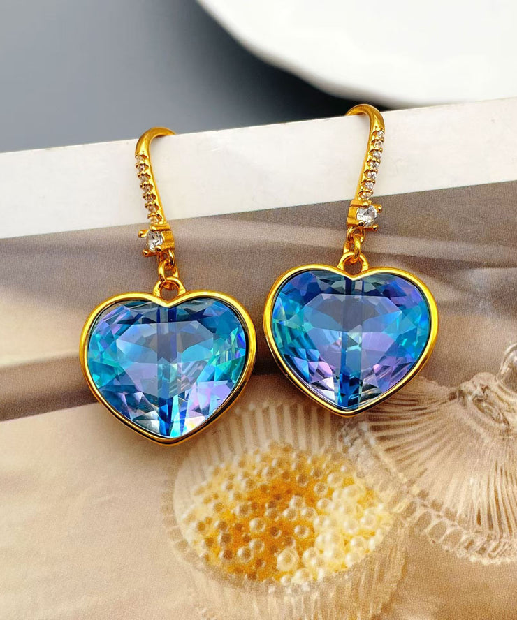 Style Blue Copper Overgild Crystal Drop Earrings