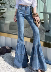 Style Blue High Waist Patchwork Denim Flared Trousers Spring