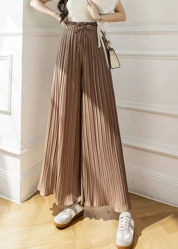 Style Blue High Waist Wrinkled Chiffon Wide Leg Pants Spring Summer