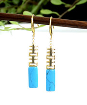 Style Blue Ore Sterling Silver Inlaid Cuboid Drop Earrings