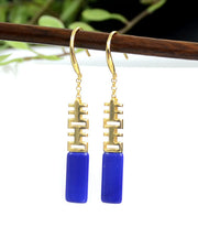 Style Blue Ore Sterling Silver Inlaid Cuboid Drop Earrings