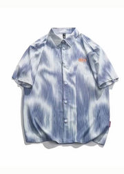 Style Blue Peter Pan Collar Cotton Men Hawaiian Shirts Summer