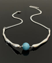 Style Blue Stainless Steel Round Bead Pendant Necklace