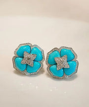 Style Blue Sterling Silver Zircon Turquoise Stud Earrings