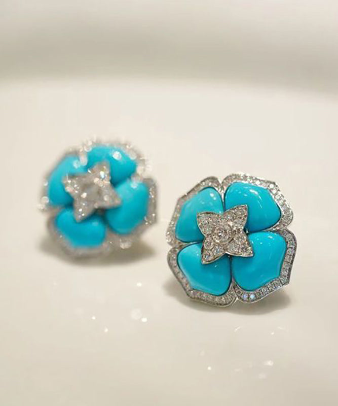 Style Blue Sterling Silver Zircon Turquoise Stud Earrings