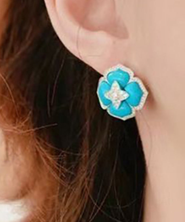 Style Blue Sterling Silver Zircon Turquoise Stud Earrings