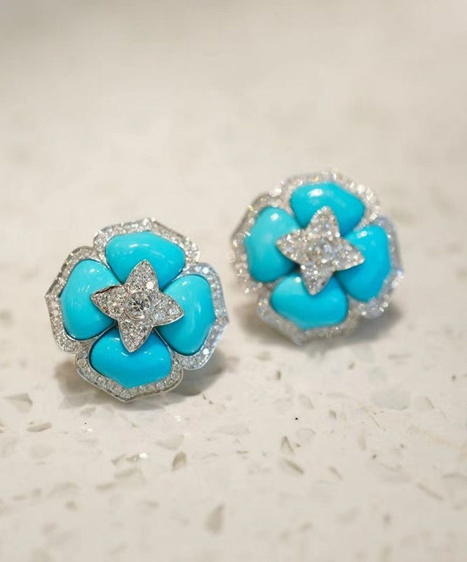 Style Blue Sterling Silver Zircon Turquoise Stud Earrings