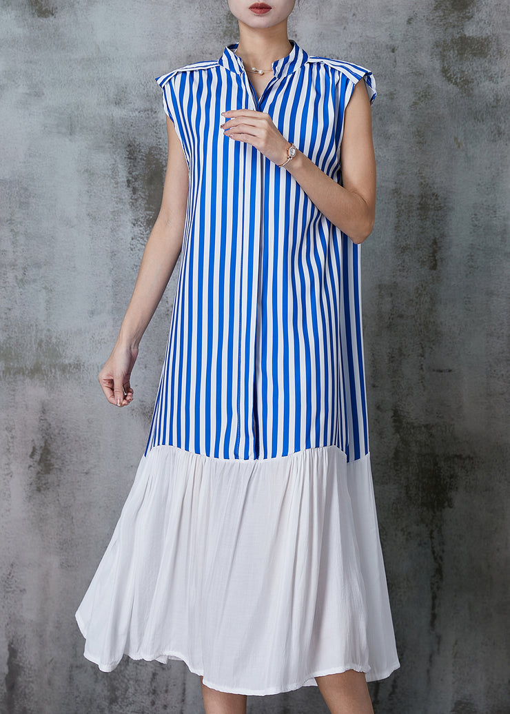 Style Blue Striped Patchwork Cotton Dress Sleeveless