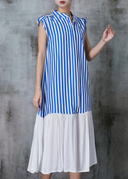 Style Blue Striped Patchwork Cotton Dress Sleeveless