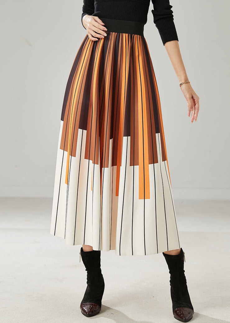 Style Brown Elastic Waist Striped Chiffon Skirt Summer