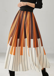 Style Brown Elastic Waist Striped Chiffon Skirt Summer
