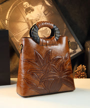 Style Brown Embossed Large Capacity Faux Leather Tote Handbag