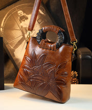 Style Brown Embossed Large Capacity Faux Leather Tote Handbag