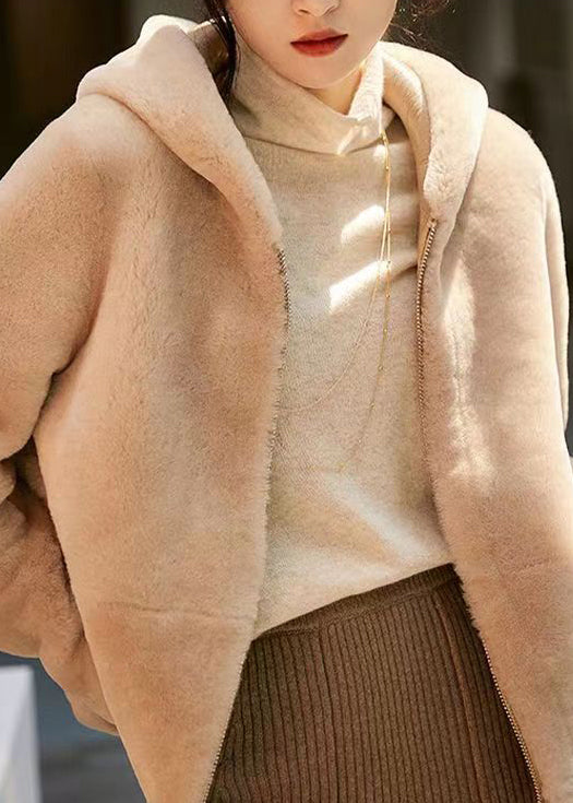 Style Camel Hooded Pockets Patchwork Wool Jacket Winter