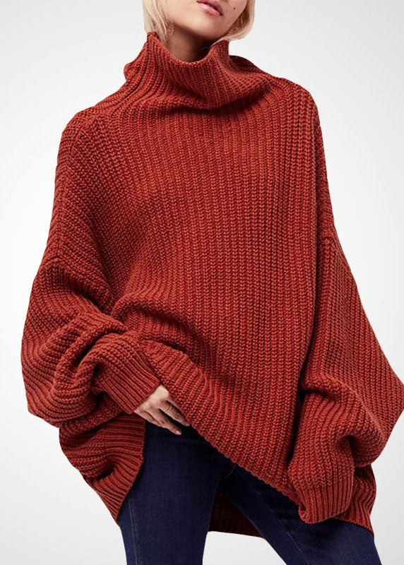 Style Caramel Turtle Neck Oversized Wool Knit Sweater Tops Winter