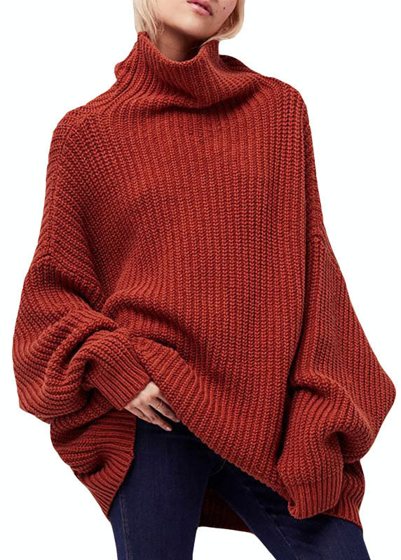 Style Caramel Turtle Neck Oversized Wool Knit Sweater Tops Winter