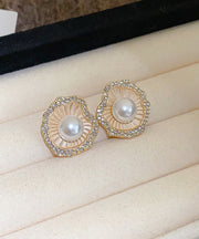 Style Champagne Alloy Zircon Pearl Stud Earrings