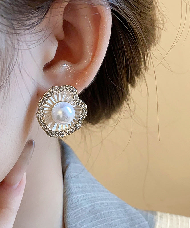 Style Champagne Alloy Zircon Pearl Stud Earrings