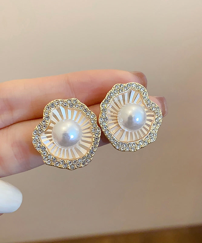 Style Champagne Alloy Zircon Pearl Stud Earrings