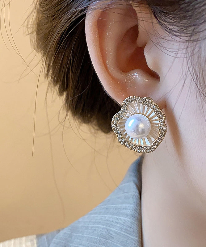 Style Champagne Alloy Zircon Pearl Stud Earrings