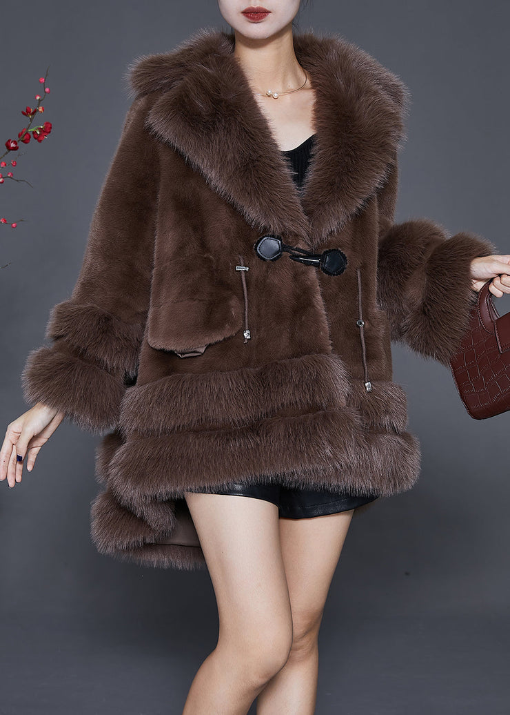 Style Chocolate Oversized Low High Design Fuzzy Fur Fluffy Jacket Winter