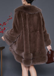 Style Chocolate Oversized Low High Design Fuzzy Fur Fluffy Jacket Winter