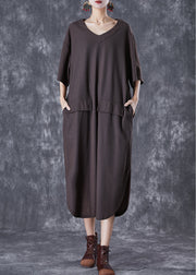 Style Chocolate Oversized Side Open Cotton Long Dress Summer